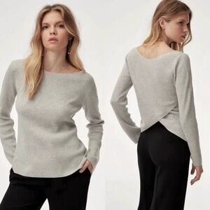 Babaton Aritzia Kitano Grey Ribbed Wool Blend Cross Back Sweater Size XS